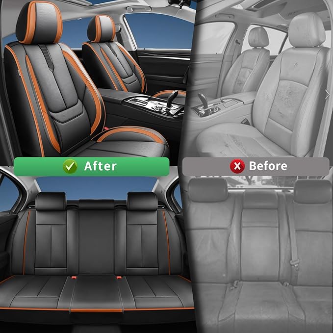 Fit Kona Car Seat Covers for Hyundai Kona 2018-2024 2025 2026 -Upgraded Premium Waterproof & Breathable Leather,Airbag Compatible,All-Weather Seat Cushion Protector,2 Front/Black-Brown