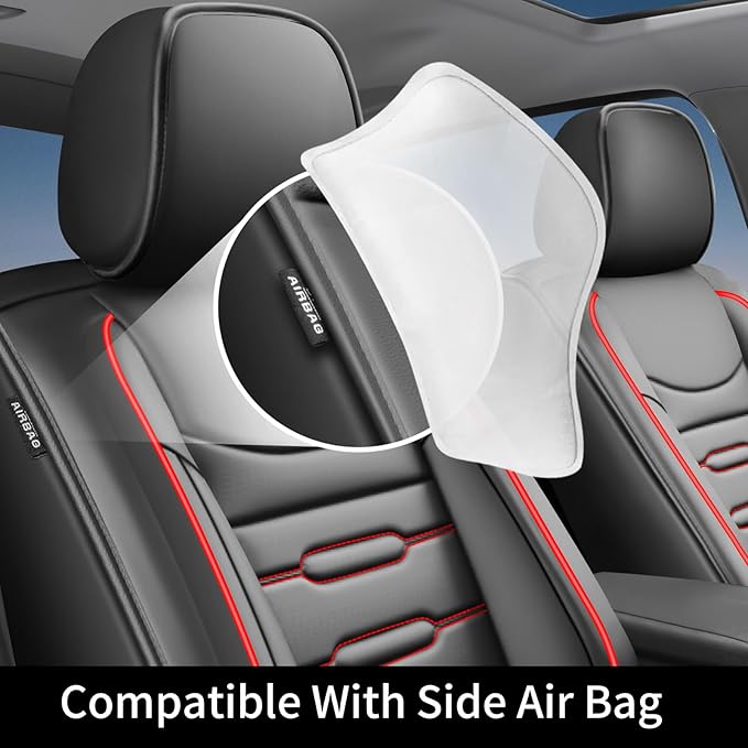 Fit CRV Car Seat Covers for Honda CR-V 2013-2024 2025 2026 - Upgraded Premium Waterproof & Breathable Leather, Airbag Compatible, All-Weather Seat Cushion Protector (Full Set, Black+Red)