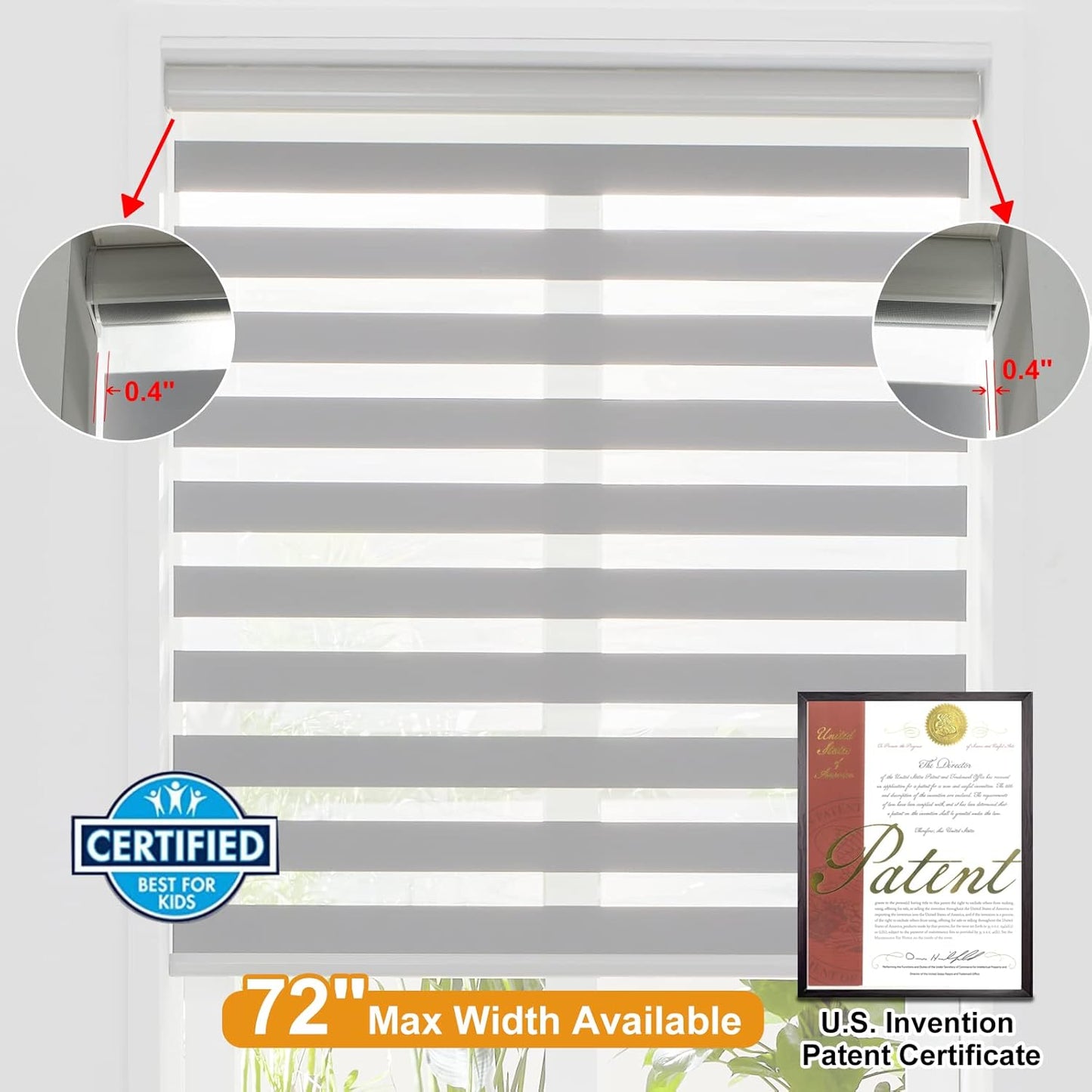 Persilux Cordless Zebra Blinds for Windows (36" W X 72" H, Grey) Free-Stop Windows Shades Dual Layer Light Control for Day and Night, Light Filtering Sheer Shades for Home, Easy to Install