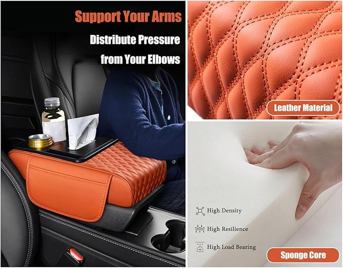 Car Armrest Center Console Cover for Ford Explorer 2000–2025, Center Console Pad with Cup Holder, Multifunctional Armrest Cushion,F Orange
