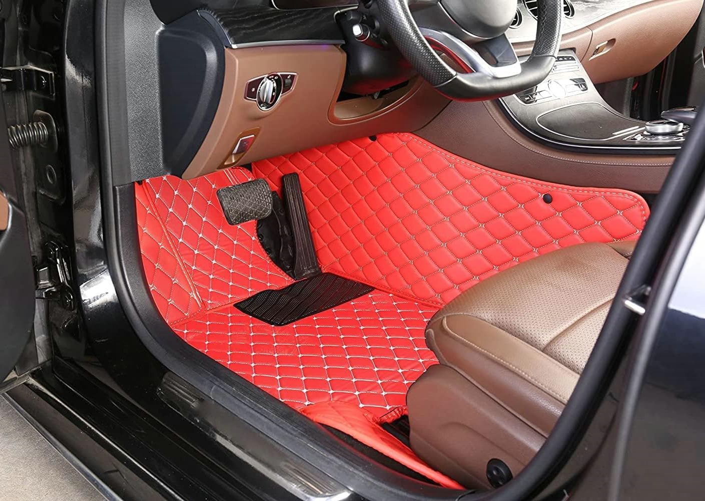 Custom Artificial Leather Waterproof All-Weather Car Floor Mats Fit for 99% Sedan SUV Sports Car Vehicle Car Mat (Light Brown Black Beige)