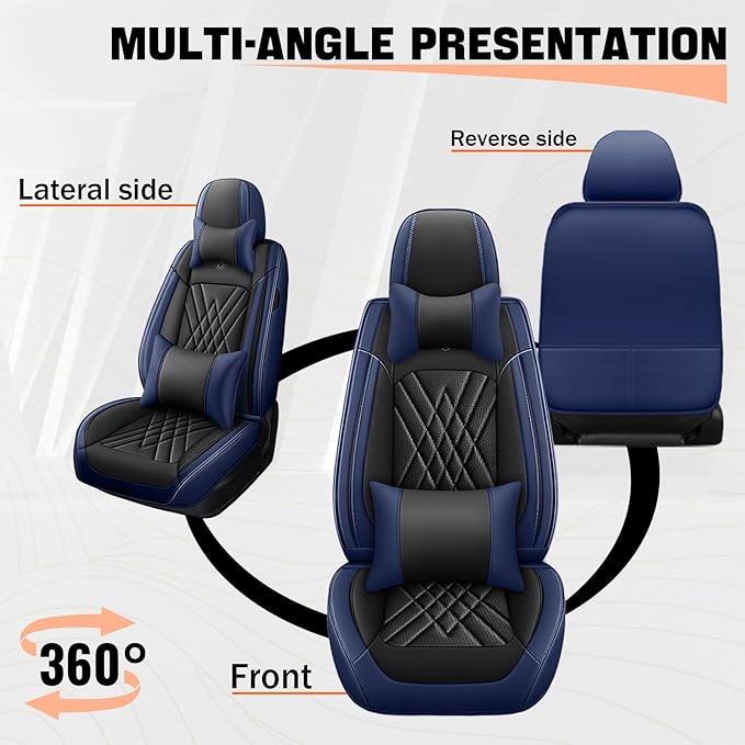Car Seat Covers Compatible with Toyota Camry 2012-2026 Durable Waterproof Automotive Seat Covers Stretchable, Airbag Compatibility, Premium Nappa Leather(Black Blue, 2 Pcs Front with Pillow)