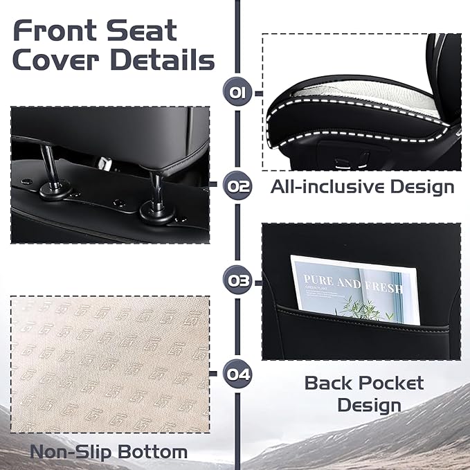 Truck Seat Covers for Ram 1500 2009-2026, Waterproof Premium Leather Full Coverage Car Seat Cover, Muscle Sport Style Auto Interior Seat Cover Sets (Front Set/Black White)