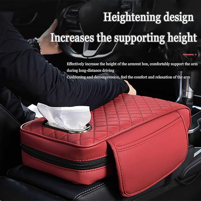 Car Center Console Cover for Fiat 500L (Type 330) 2012-2021, Leather Car Arm Rest Cover, Car Armrest Cushion with 2 Storage Bags Car Center Console Armrest Pad, B Black