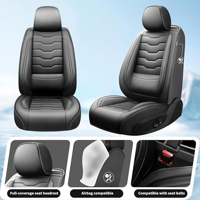 Fit Accord Car Seat Covers Premium Leather for Honda Accord 2012-2025 2026. Waterproof， Breathable, Scratch-Resistant & All-Weather Seat Cushion Protector（Full Set,Black