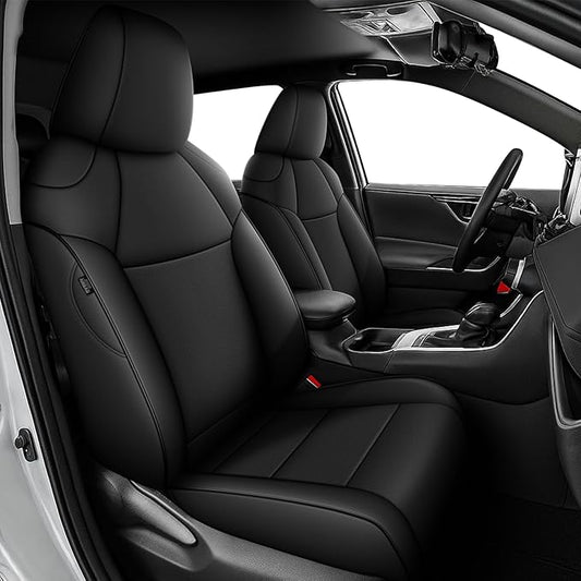 AOMSAZTO Custom Fit Car Seat Covers for Toyota RAV4 Hybrid 2019 2020 2021 2022 2023 2024 2025 Toyota RAV4 LE, XLE, XLE Premium, Limited-Full Set Faux Leather (Black)