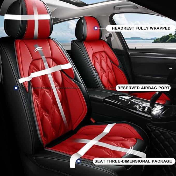 AOMSAZTO Car Seat Covers,2 Front Seats Custom Fit for Ford Edge 2007-2026,Leather Carseat Automotive Cushion Covers Seat Protector,Airbag Compatible Waterproof Black&Red