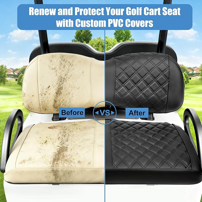 MOSNAI Yamaha Golf Cart Front Seat Cover for Drive G29 2007-2016 and 2017+ Drive 2 OEM Ordinary Seat Cushion, Concave and Convex Design Appearance, Thick Vinyl Leather Comfortable/Breathable