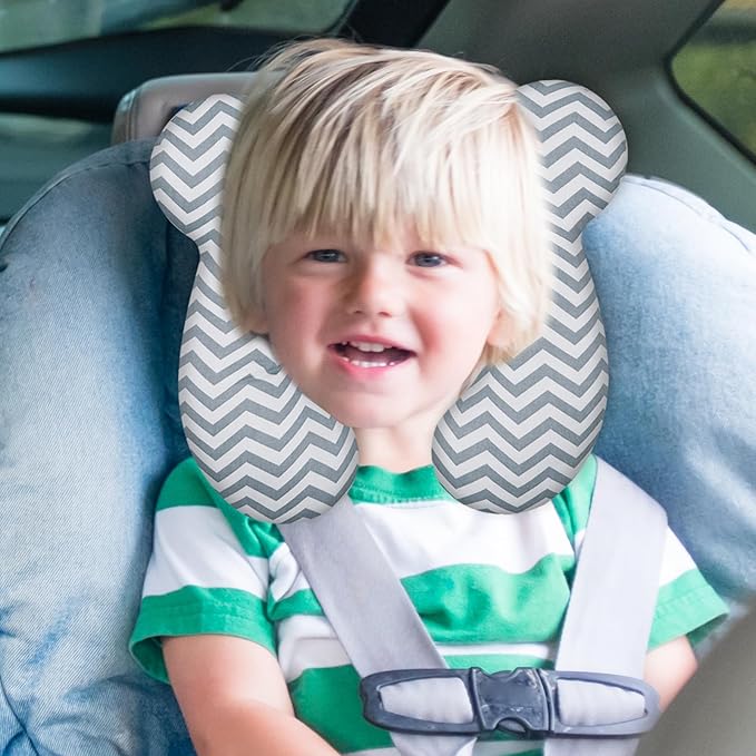 Baby Travel Pillow, Upgrade U-Shape Infant Pillow for Car Seat Pushchair and Stroller, Soft Comfortable Sleep Cushion for Kids Newborn and Toddler -Wave Gray