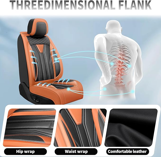 Fit Tucson Car Seat Covers Premium Leather for Hyundai Tucson 2010-2025 2026. Waterproof， Breathable, Scratch-Resistant & All-Weather Seat Cushion Protector (Full Set, Orange&Black)