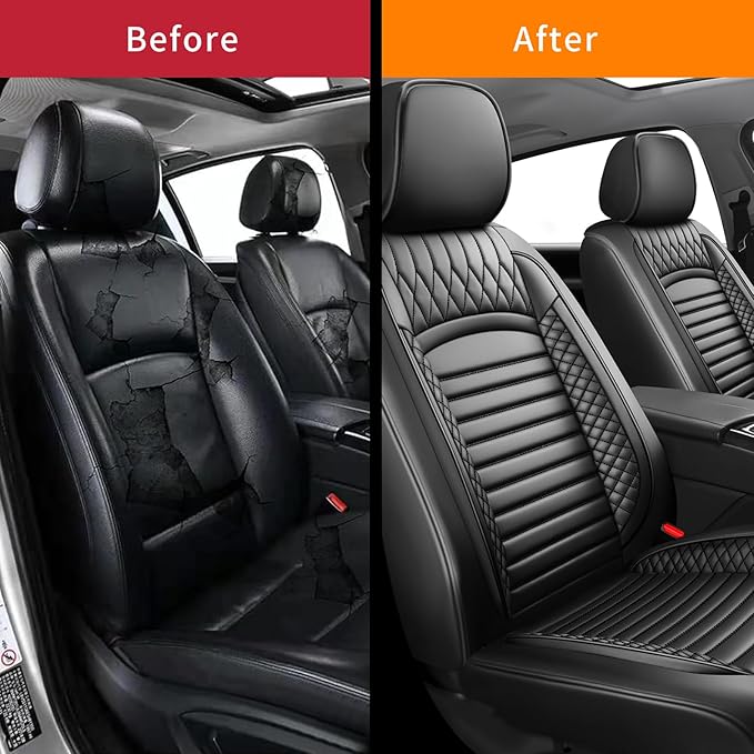 Fit Outback Car Seat Covers for Subaru Outback 2010-2024 2025 2026 - Upgraded Premium Waterproof & Breathable Leather, Airbag Compatible, All-Weather Seat Cushion Protector (2 Front/Black)