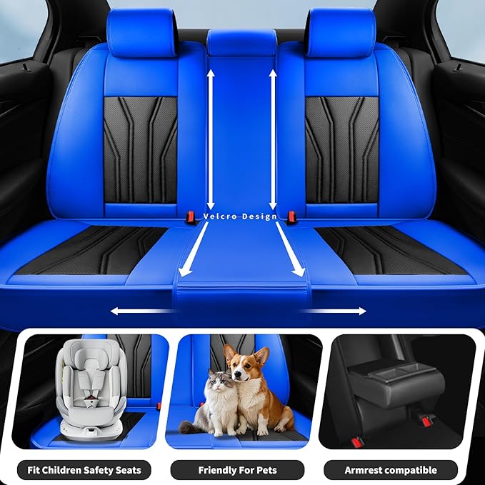 Fit Accord Car Seat Covers Premium Leather for Honda Accord 2012-2025 2026. Waterproof， Breathable, Scratch-Resistant & All-Weather Seat Cushion Protector（Front Seat,Blue&Black