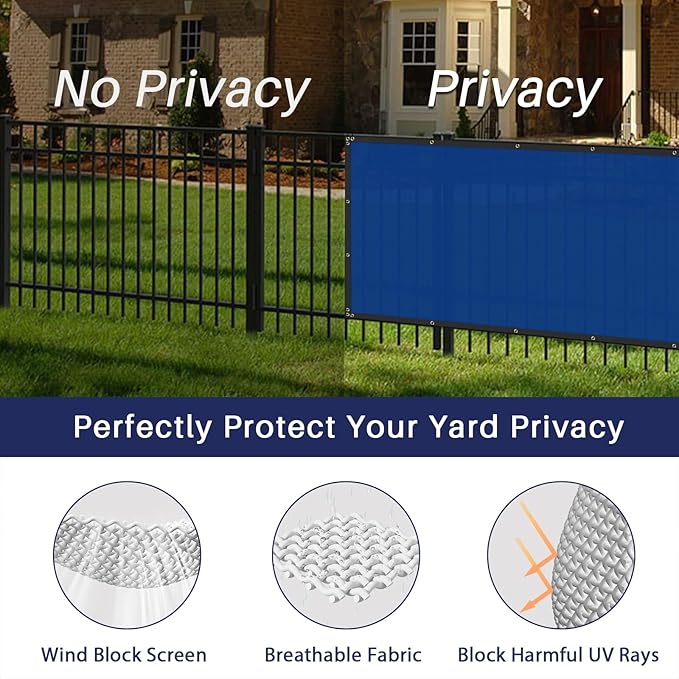 Windscreen4less Privacy Fence Screen Heavy Duty Windscreen Fencing Mesh Fabric Shade Net Cover with Brass Grommtes for Outdoor Wall Garden Yard Pool Deck, 8'x183' Blue