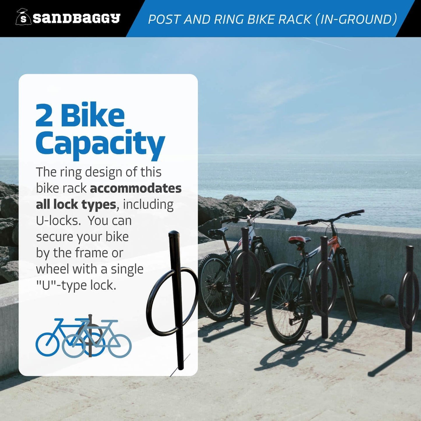 Sandbaggy Post and Ring Rack - In Ground - Commercial Outdoor Bike Parking & Storage Racks (Orange, 10)