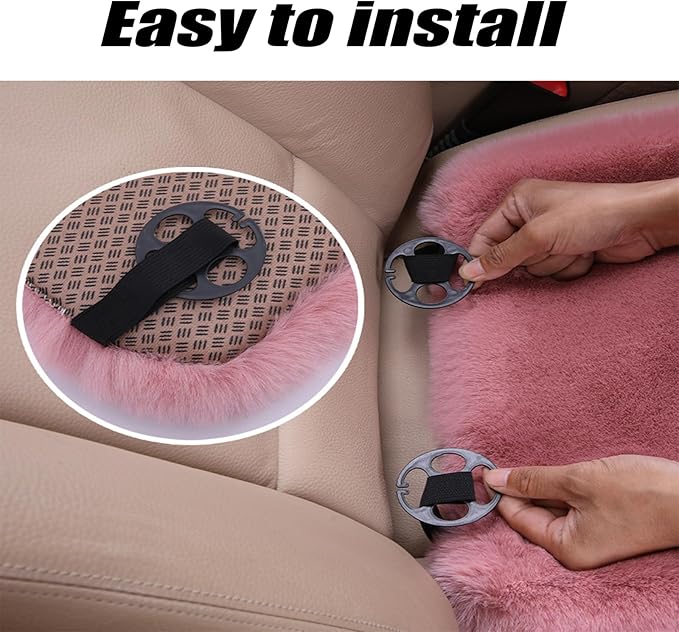 Plush Car Seat Cushion, Soft Warm Fuzzy Faux Rabbit Fur Fluffy Plush Auto Seat Cover Vehicle Car Front and Back Seat Protector Pad with Non-Slip Backing Cushion Interior Universal Fit (Black,3PCS)