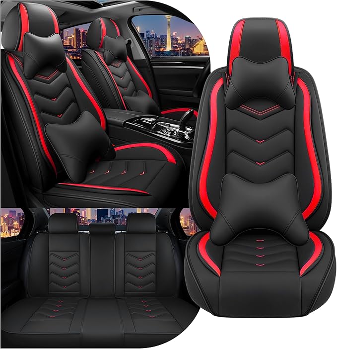 CTDS Car Seat Covers for Nissan Sentra 2000-2026, Stylish Sport Seat Cover, Premium Nappa Leather Car Seat Cover. Automobile Seat Covers Sets.(Luxury 5 Seats/Black Red)