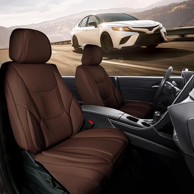 Coverland Custom Fit Car Seat Covers for Car Compatible with [Acura TL, BMW 5-Series, Kia Amanti] Premium Water Resistant Leather Non-Slip Interior Protector [Front Dark Brown - Size Chart A14]