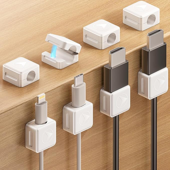 Magnetic Cord Organizer, 8 Pack Adhesive Charging Cable Clips Holder for Nightstand, Easy Secure Cord Keeper Cable Clips Wire Management for Phone, Home, Office, Desk| Universal Fit| Strong Magnet