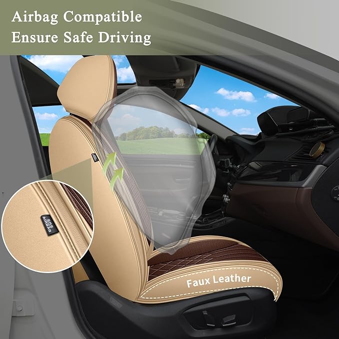 Breathable Car Seat Covers for Toyota Corolla 2000-2019, Front Seats, Perforated Leather, Seat Protector, Interior Trim for Toyota Corolla Accessories (Beige&Brown)