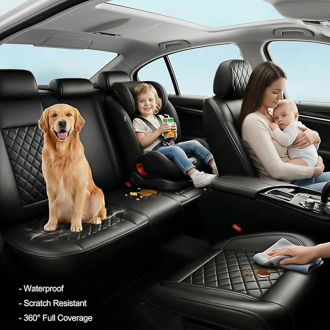 Fit for Sonata Car Seat Covers Compatible with Hyundai Sonata 2004-2025 2026 - Waterproof Breathable Leather Automotive Seat Cushions Protector, Airbag Compatible,Full Set 5 Seats(Black