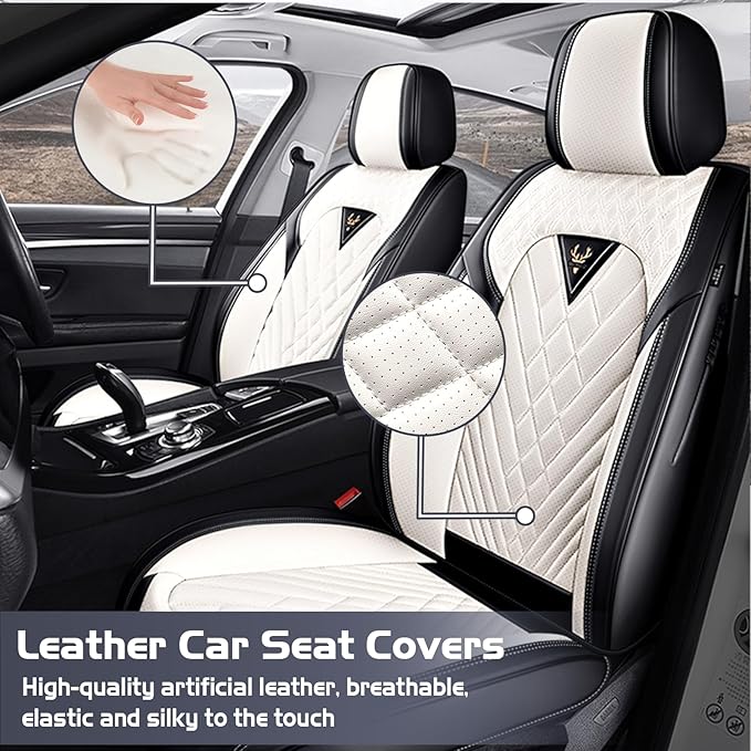 Truck Seat Covers for Ford F150 2009-2026, Waterproof Premium Leather Full Coverage Car Seat Covers, Muscle Sport Style Auto Interior Seat Cover Sets (Front Set/Black White)