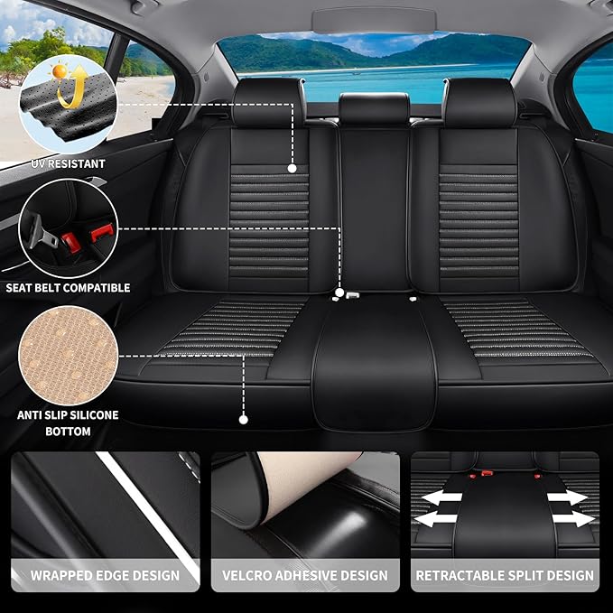 Car Seat Covers Full Set Fit for Toyota Camry 2001-2026, Premium Faux Leather Car Seat Protector, Breathable, Anti-Slip, Comfortable & Durable (Black&White,Full Set)