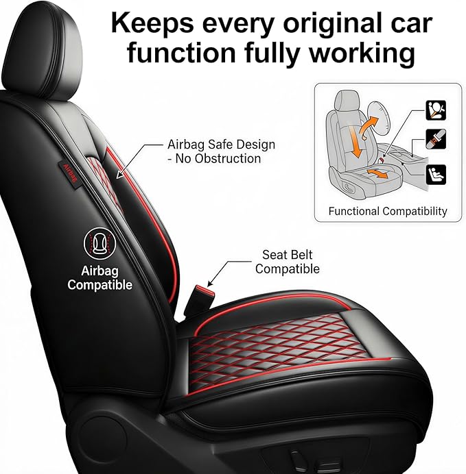 Fit for Venue Seat Covers Compatible with Hyundai Venue 2020-2026 - Waterproof Breathable Leather Automotive Seat Cushions Protector,Airbag Compatible,Full Set 5 Seats(Redline)