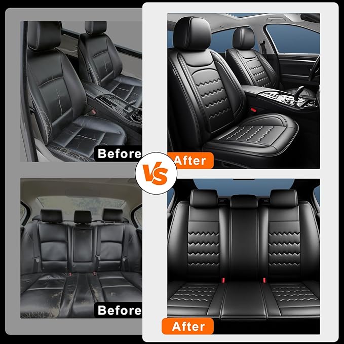 CX-7 Car Seat Covers Custom Fit for Mazda CX-7 2007-2012, Full Coverage Premium Leather Waterproof Breathable Seat Covers Automotive Seat Protectors, Airbag Compatible(Full Set, Seats, Black)