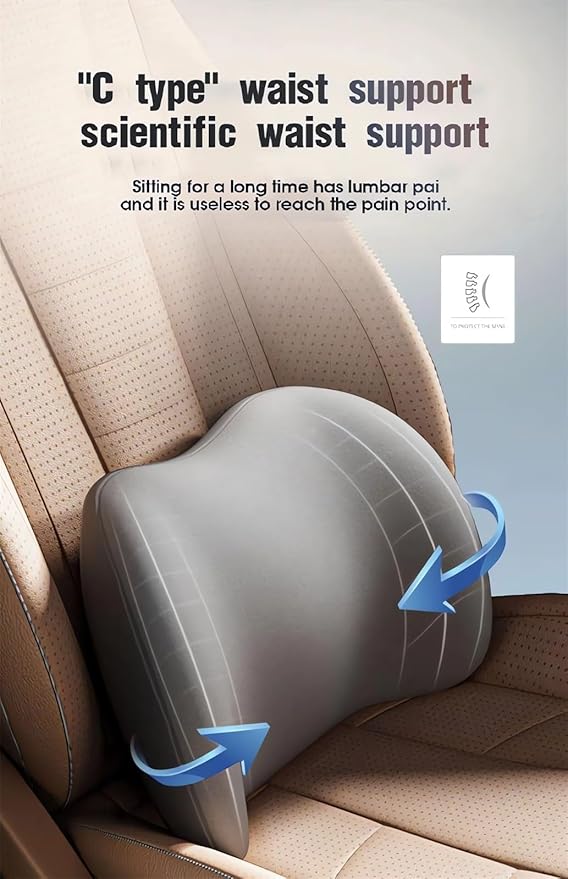 Car Headrest & Lumbar Support Cushion Ergonomic Car Seat Neck Back Rest Pillows Orthopedic Memory Foam Head Rest and Lower Lumbar Support Pillow Set Backrest Driving Seat Office Chair Support (Grey)