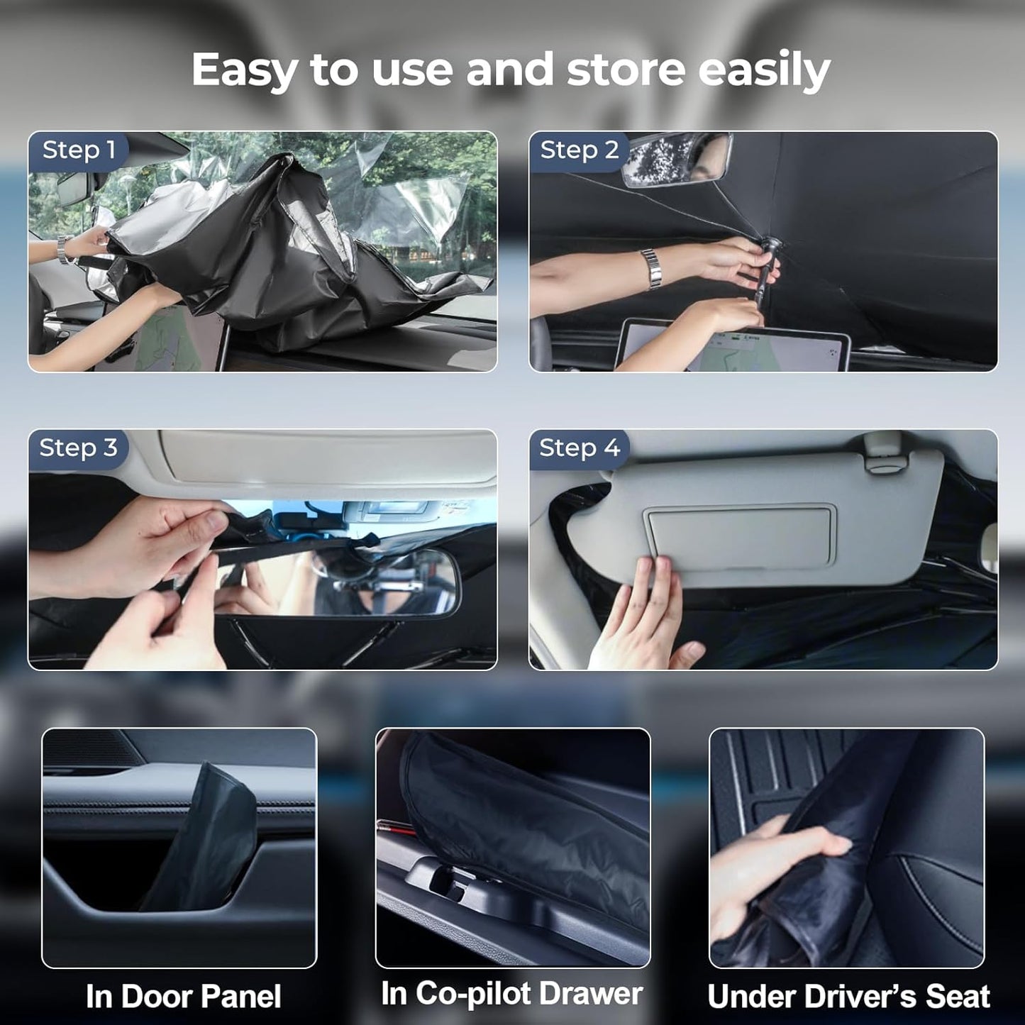 Windshield Sun Shade Umbrella: Custom Fit for 2020-2024 Audi Q7 Premium, Premium Plus, Prestige, TFSI, SQ7 (Type 4M, Facelift) - Double Thickened Foldable Front Window Sunshade, UV & Heat Protection