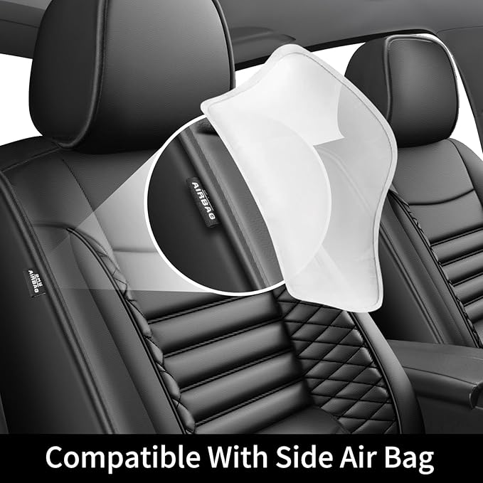 Fit Elantra Car Seat Covers for Hyundai Elantra 2017-2024 2025 2026 - Upgraded Premium Waterproof & Breathable Leather, Airbag Compatible, All-Weather Seat Cushion Protector (Full Set, Black)