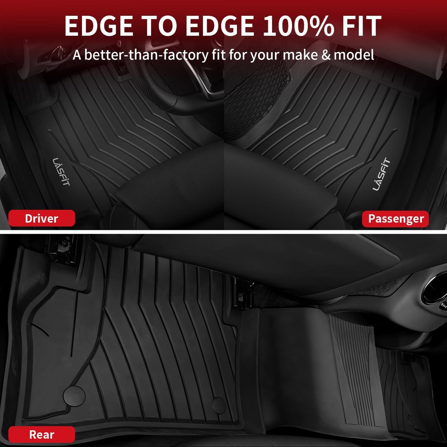 LASFIT Floor Mats for Mercedes Benz E Class 2017-2023 Fit Sedan & Wagon Only, E300 / E350 / E400 / E43 AMG / E450 / E53 AMG / E550 / E63 AMG S, All Weather TPE Floor Liners for E Class, 1st & 2nd Row
