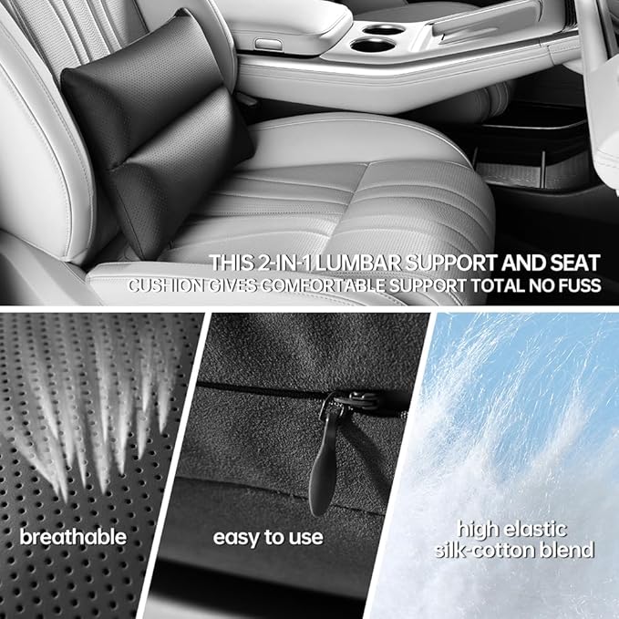 Car Lumbar Support Reversible Design Fixes Waist Gap Improves Driving Comfort Double-Sided Perforated enhances air Circulation Durable maintains Shape Long Lasting use 1P(Black)