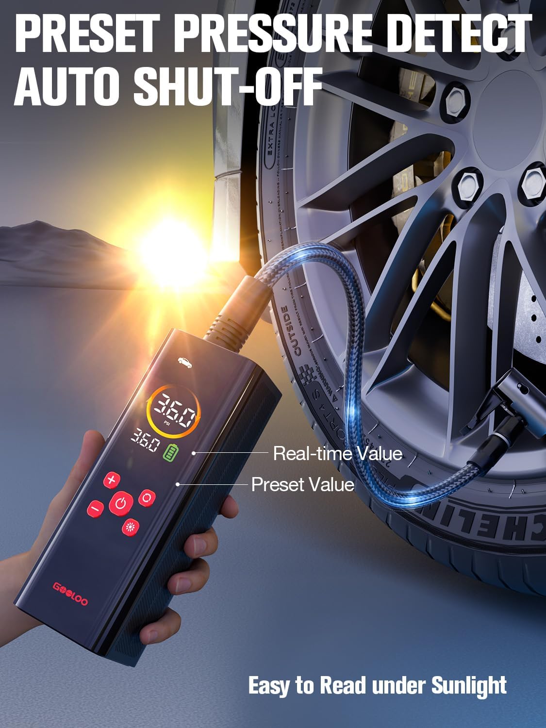 GOOLOO AP150 PRO Tire Inflator Portable Air Compressor, Upgraded UI Color LED Screen & 4X Faster Car Tire Air Pump with Tire Pressure Gauge, 12V Electric Tire Pump with Auto Shut-off for Car,Bike,Ball
