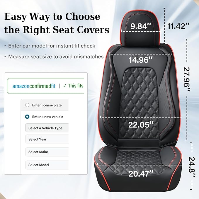 Coverado Full Set Car Seat Covers, Luxury Faux Leather Waterproof Seat Covers, 5-Seat Universal Fit, Front & Back Car Seat Protectors,Leather Seat Covers for Most Cars-Black & Red Line