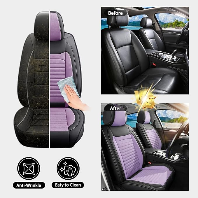 Car Seat Covers Full Set Fit for Toyota RAV4 Hybrid 2016-2025,2026, Premium Faux Leather Car Seat Protector,Breathable Anti-Slip Full Wrapping Edge Seat Covers(Black&Purple,Full Set)