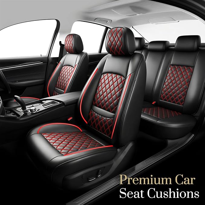 Fit Integra Car Seat Covers for Acura Integra 2023-2026 - Premium Leather, Waterproof, All-Weather, Airbag Compatible, Breathable, Seat Protectors, Only 2 Front seat Covers, Redline