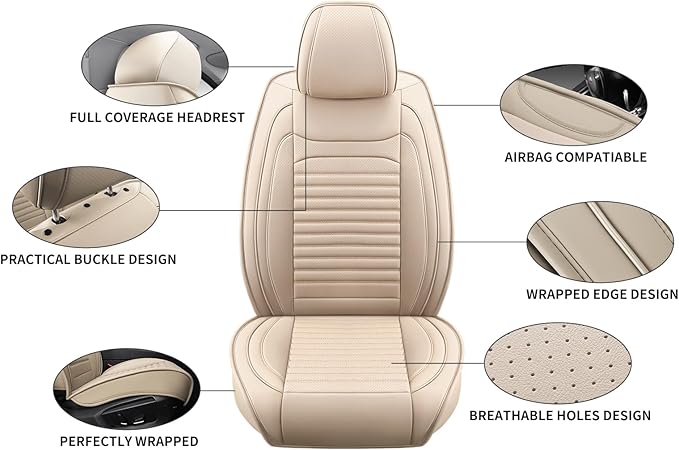 Front Seat Covers Fit for Toyota Yaris 2007-2020, Car Seat Covers Front Seats, Breathable Faux Leather Automotive Seat Covers Front Pair Anti-Slip Seat Cover(Beige, Front)