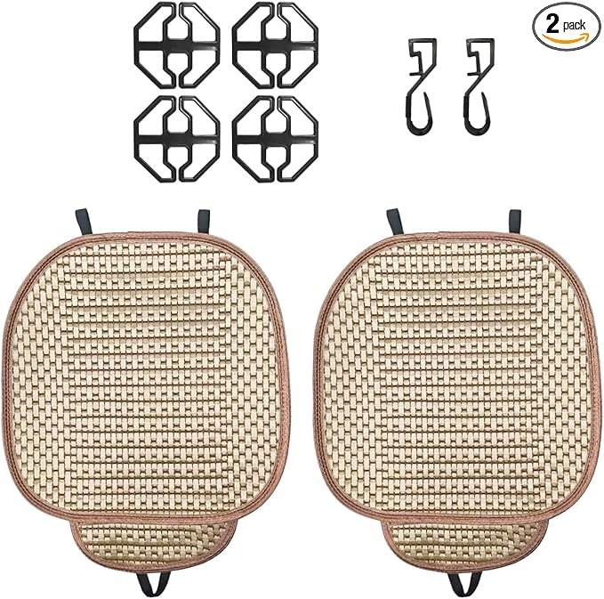 2PCS Ice Silk Car Seat Cushion, Breathable Cooling Anti-Slip Car Seat Protector Cushion with Storage Pocket, Universal Comfort Front Drivers Seat Cover Pad for Cars SUV Truck Interior (Coffee)