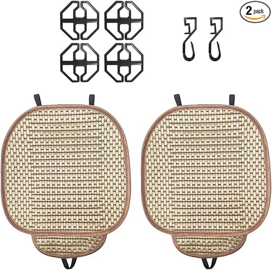 2PCS Ice Silk Car Seat Cushion, Breathable Cooling Anti-Slip Car Seat Protector Cushion with Storage Pocket, Universal Comfort Front Drivers Seat Cover Pad for Cars SUV Truck Interior (Coffee)