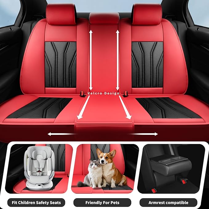 Fit Tucson Car Seat Covers Premium Leather for Hyundai Tucson 2010-2025 2026. Waterproof， Breathable, Scratch-Resistant & All-Weather Seat Cushion Protector (Full Set, Red&Black)