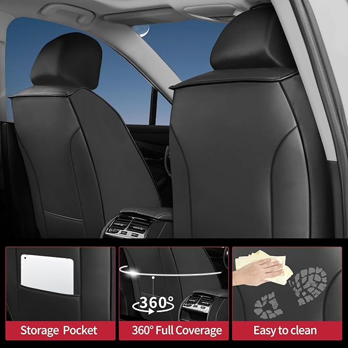 Fit Venue Car Seat Covers for Hyundai Venue 2020-2024 2025 2026 - Upgraded Premium Waterproof & Breathable Leather,Airbag Compatible, All-Weather Seat Cushion Protector (Full Set,Black+Red)