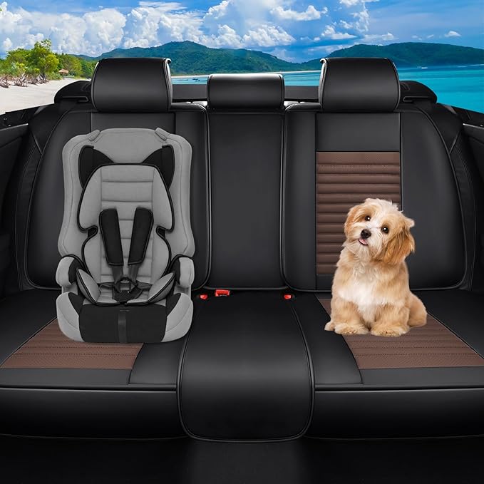Car Seat Covers Full Set Fit for Toyota 4Runner 2001-2026, Premium Faux Leather Car Seat Protector,Breathable Anti-Slip Full Wrapping Edge Seat Covers(Black&Brown,Full Set)