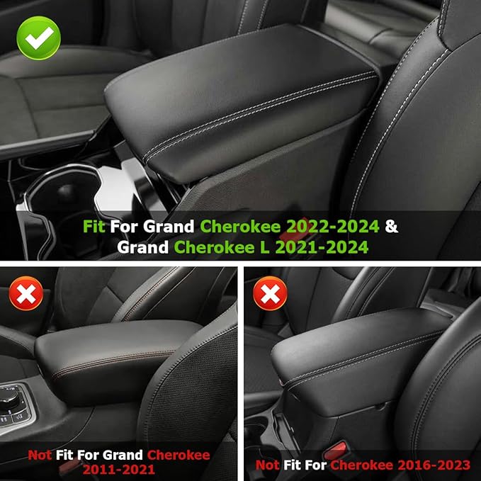 INTGET Center Console Cover for 2026 Jeep Grand Cherokee 2022 2023 2024 2025/Grand Cherokee L Accessories 2021-2026 Car Armrest Arm Rest Box Dog Seat Cover Console Lid Protector(Carbon Fiber Texture)