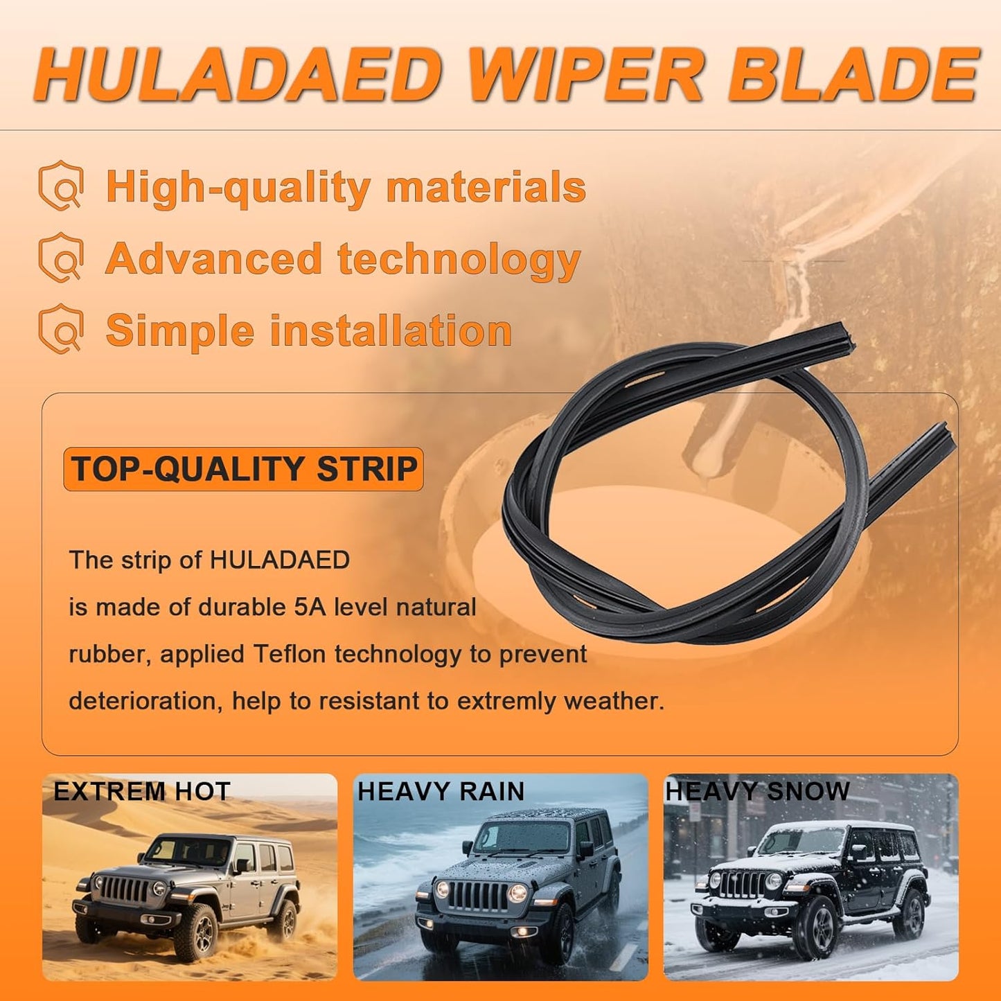 HULADAED® 26''+19''+16'' Windshield Wipers Replacement for Toyota Prius 2015 2014 2013 2012 2011 2010,Silicone Front Rear Wiper blades for MY Car-All Weather & Quiet(3 PACK)
