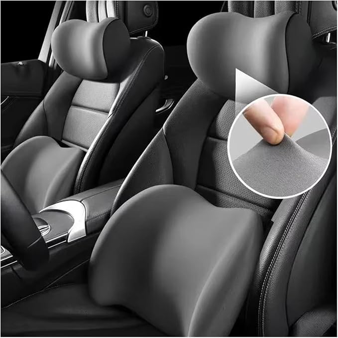 Car Neck Pillow and Lumbar Support Cushion - Memory Foam Backrest for Driver Seat Comfort(White)