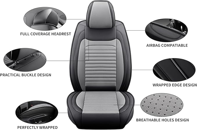 Front Seat Covers Fit for Toyota Camry 2001-2026, Car Seat Covers Front Seats, Breathable Faux Leather Automotive Seat Covers Front Pair Anti-Slip Seat Cover(Black&Gray, Front)