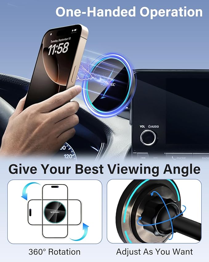 SKYLOTEC Phone Holder for 2021-2025 Ford Mustang Mach E Accessories 15.5-Inch Screen Fixed Clip, Car Magnetic Phone Mount Compatible with MagSafe, Magnets 15W Fast Wireless Charger Cell Phone Base