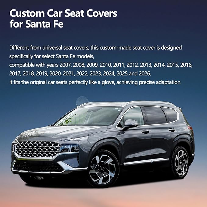Fit Santa Fe Car Seat Covers for Hyundai Santa Fe 2007-2025 2026 - Upgraded Premium Waterproof & Breathable Leather,Airbag Compatible, All-Weather Seat Cushion Protector(Full Set,Black+Red)