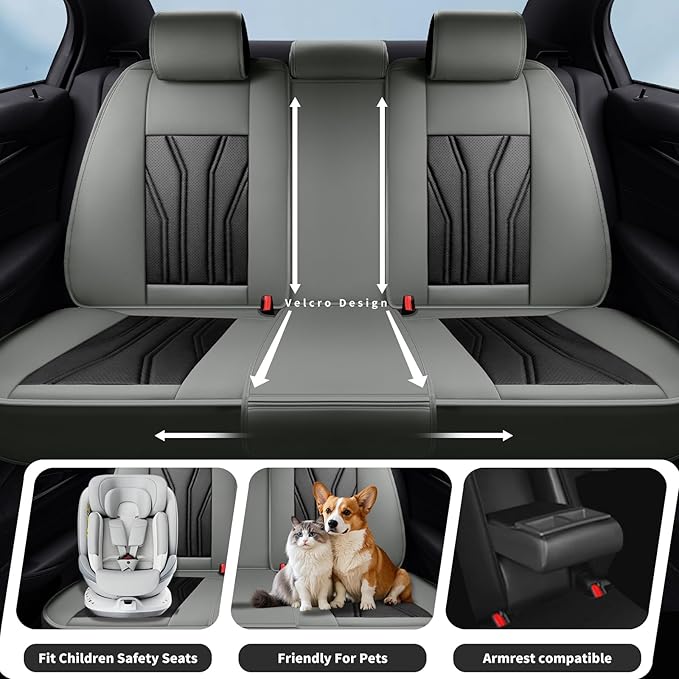 Fit Accord Car Seat Covers Premium Leather for Honda Accord 2012-2025 2026. Waterproof， Breathable, Scratch-Resistant & All-Weather Seat Cushion Protector（Full Set,Gray&Black